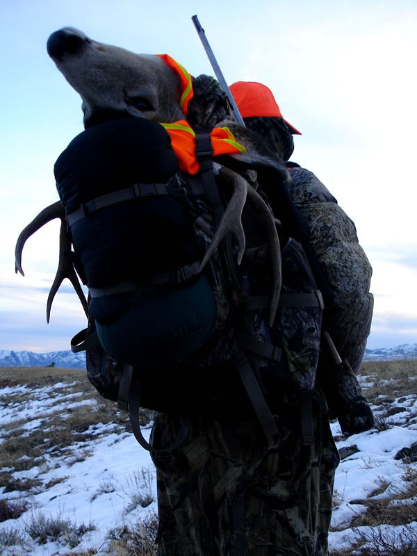 Dallen packing his first mule deer buck out on his back