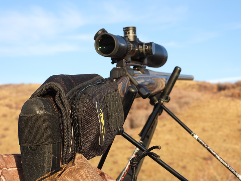 Browning X-Bolt rifle with Double Cross shooting sticks