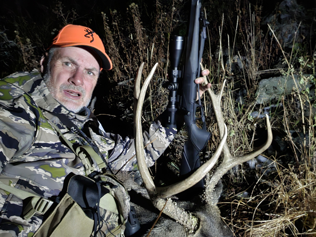 Selfie with my 2024 mule deer buck and X-Bolt 2 rifle.