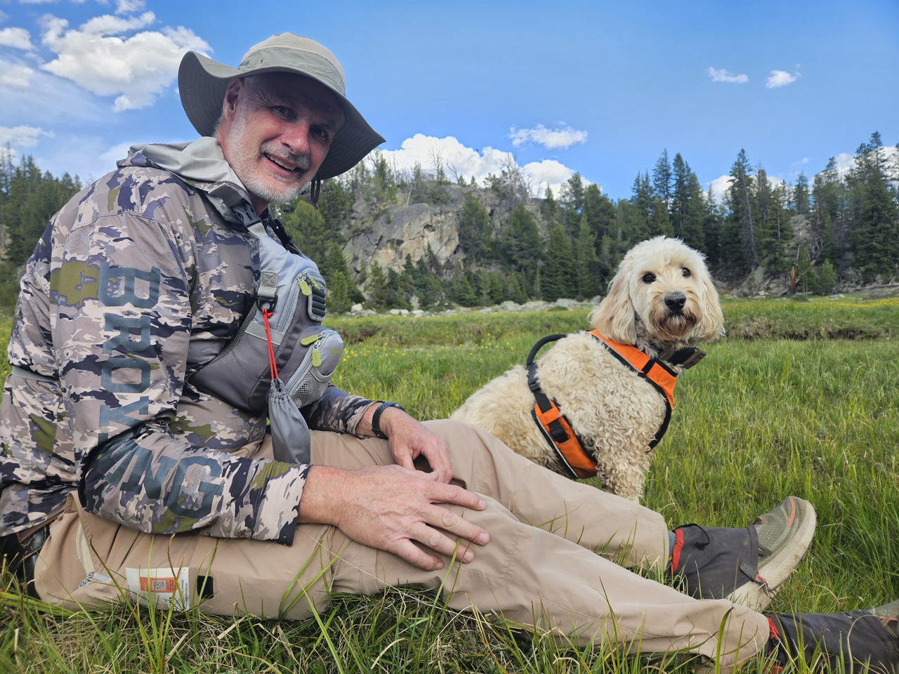 Break time with my goldendoodle in the Wind Rivers