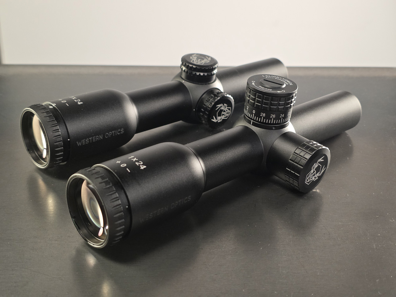 Both versions of the Western Optics MuzzlePro 1x scopes.