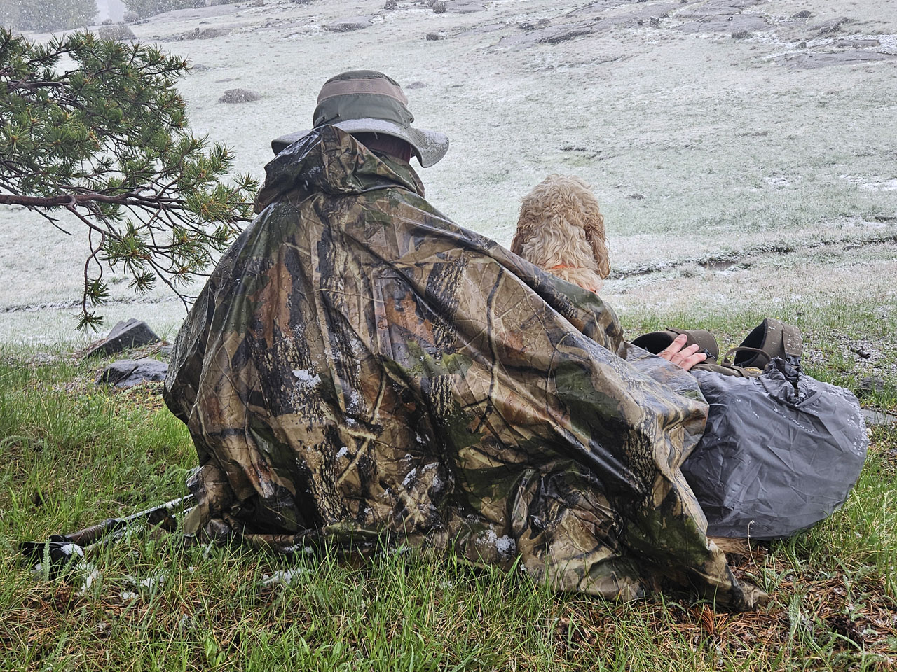 Dad and Biscuit in storm